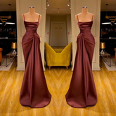 Modern Spaghetti Straps Satin Sleeveless Mermaid Prom Dress